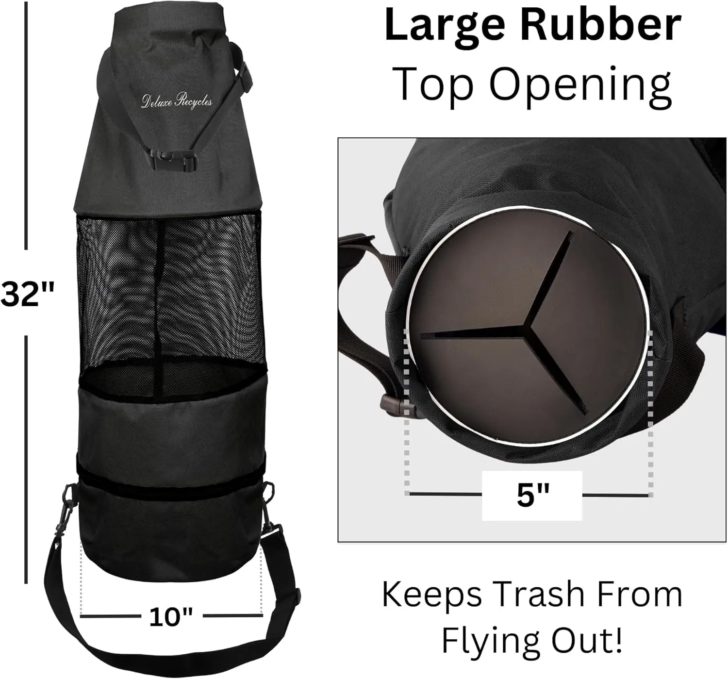 Boat Trash Can Bag - Durable 600D Mesh Oxford Fabric, Bottom Zipper, and Washable - Ideal for Boats, Kayaks, Campers, RVs, and More (Black)