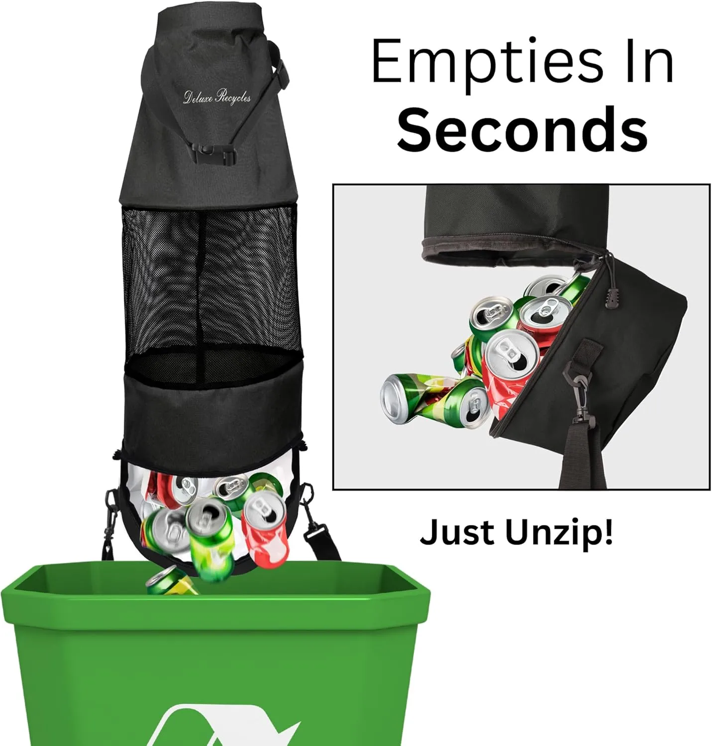 Boat Trash Can Bag - Durable 600D Mesh Oxford Fabric, Bottom Zipper, and Washable - Ideal for Boats, Kayaks, Campers, RVs, and More (Black)