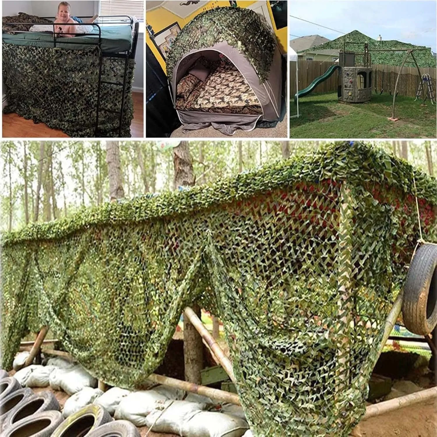 Camouflage Netting Military,Tear-Resistant Camo Net,Lightweight 150D Oxford Fabric,Garden Sunscreen Nets,for Car Camping Outdoor Hunting Woodland,5x6m(16 * 20ft)-Green