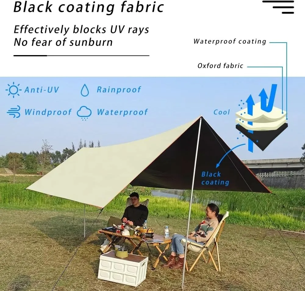 Camping Awning Canopy Tarp Durable Waterproof Lightweight for Outdoor Tent Shade Multi-Purpose Use(Package B 3x3)