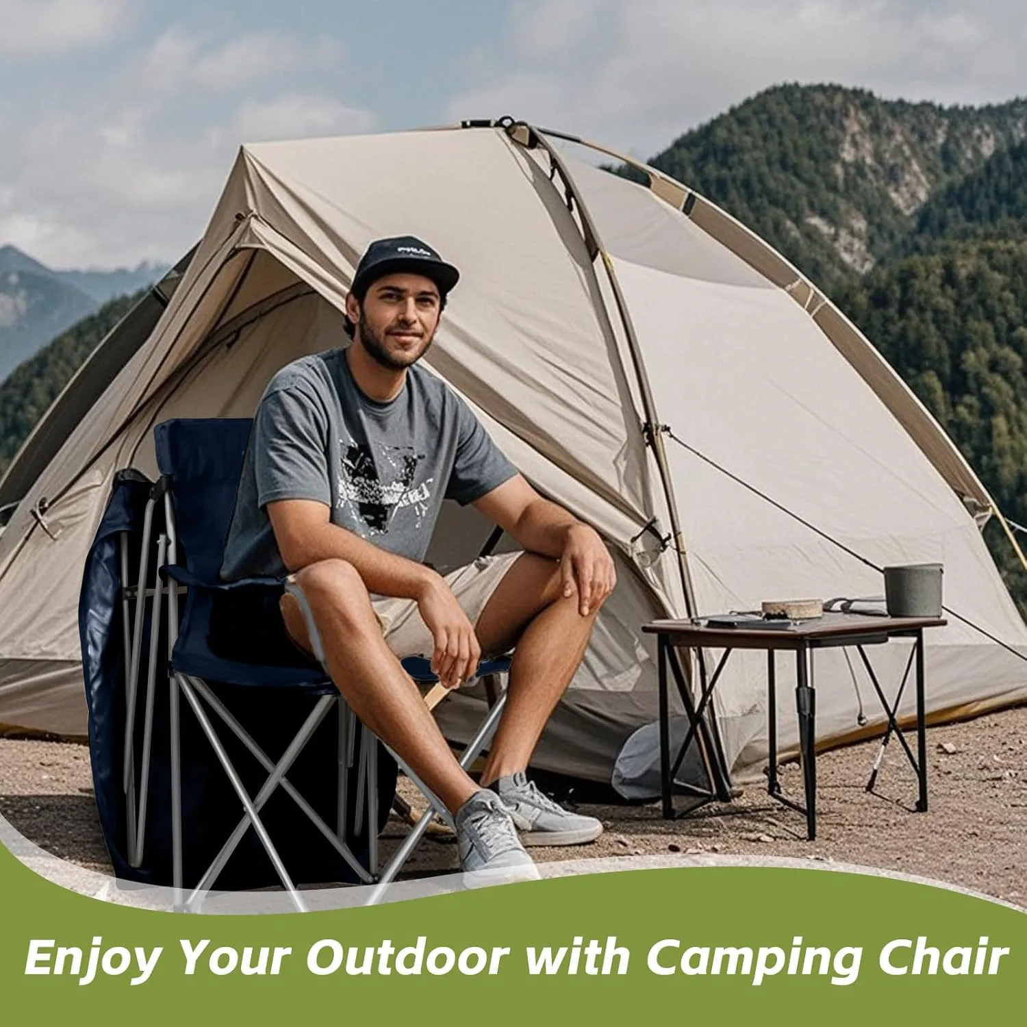 Camping Chair 2 Pack Portable Camping Chair with Canopy,Folding Chair with Canopy, Durable 600D Oxford Canopy Chair for Camping, Beach, Picnics, Fishing & Sports,NavyBlue