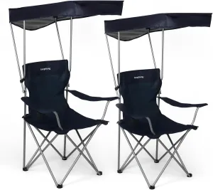 Camping Chair 2 Pack Portable Camping Chair with Canopy,Folding Chair with Canopy, Durable 600D Oxford Canopy Chair for Camping, Beach, Picnics, Fishing & Sports,NavyBlue