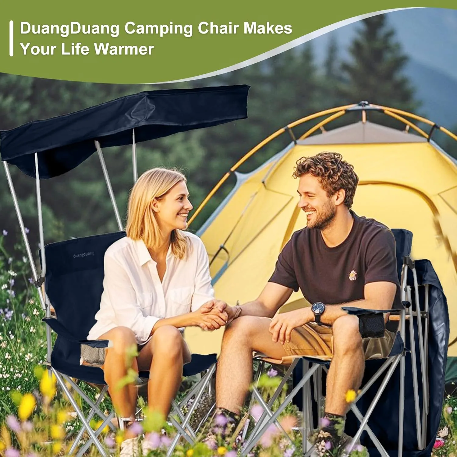 Camping Chair 2 Pack Portable Camping Chair with Canopy,Folding Chair with Canopy, Durable 600D Oxford Canopy Chair for Camping, Beach, Picnics, Fishing & Sports,NavyBlue