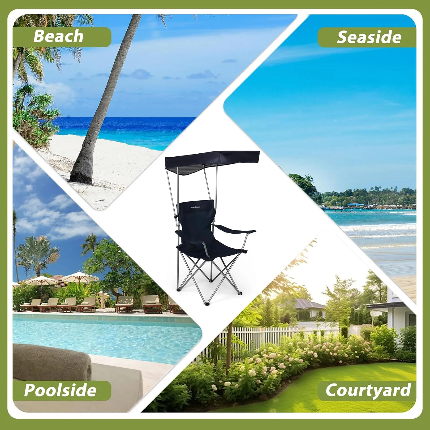 Camping Chair 2 Pack Portable Camping Chair with Canopy,Folding Chair with Canopy, Durable 600D Oxford Canopy Chair for Camping, Beach, Picnics, Fishing & Sports,NavyBlue