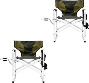 Camping Director's Chair, Aluminum Frame and Oxford Fabric Supports 400 lbs, Foldable and Portable, with Side Storage Bag and Side Table, a Folding Chair or Camping Chair (Green, 2PCS)