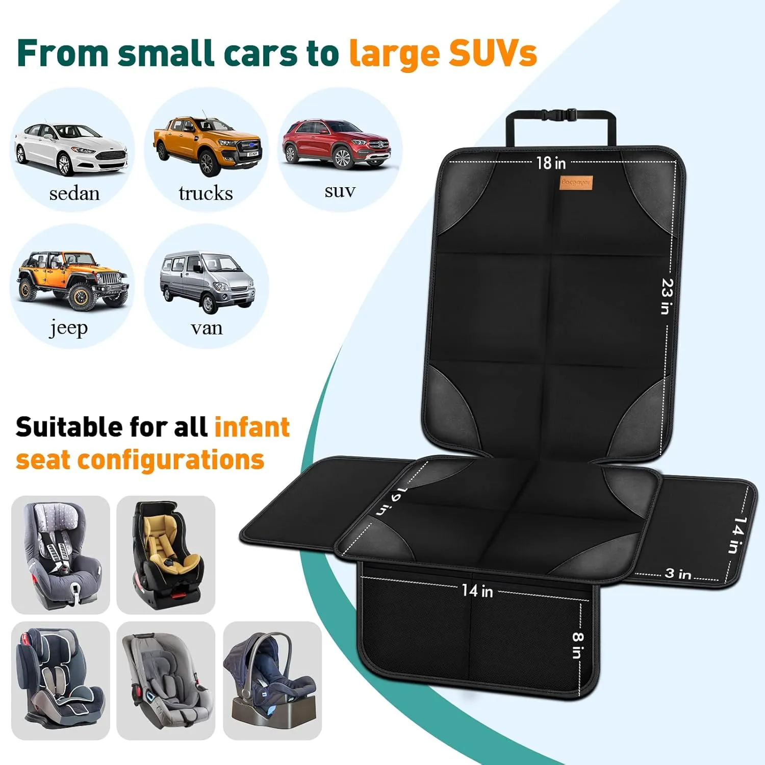 Car Seat Protector, 1 Pack of Seat Protectors, Thickest Padded 600D Fabric Padding, Waterproof, Durable, Anti Slip Backing, Child Seat Protection, Suitable for Babies, Toddlers, Children
