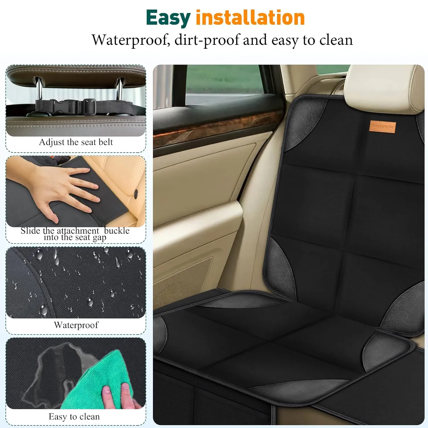 Car Seat Protector, 1 Pack of Seat Protectors, Thickest Padded 600D Fabric Padding, Waterproof, Durable, Anti Slip Backing, Child Seat Protection, Suitable for Babies, Toddlers, Children