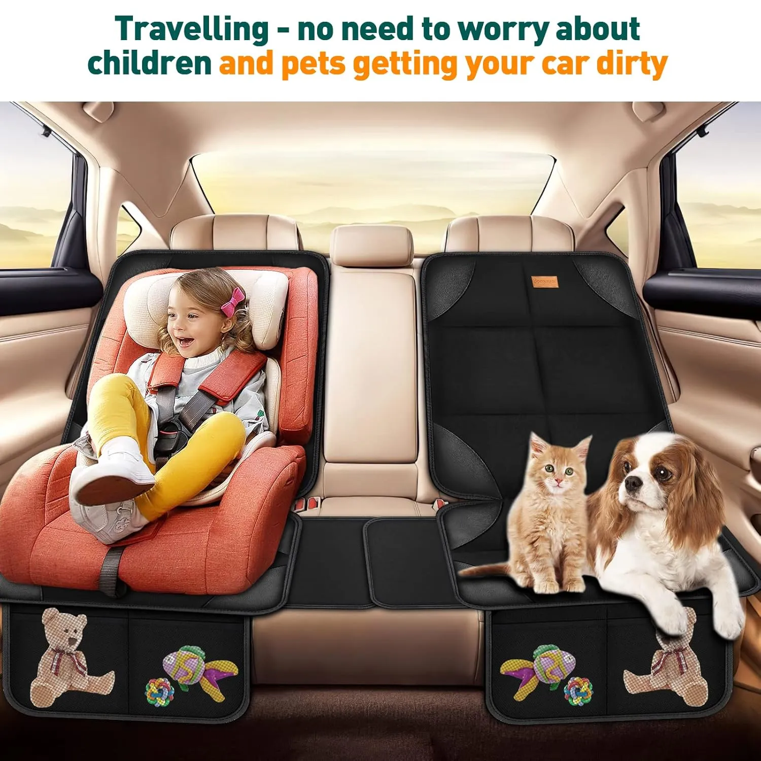 Car Seat Protector, 1 Pack of Seat Protectors, Thickest Padded 600D Fabric Padding, Waterproof, Durable, Anti Slip Backing, Child Seat Protection, Suitable for Babies, Toddlers, Children