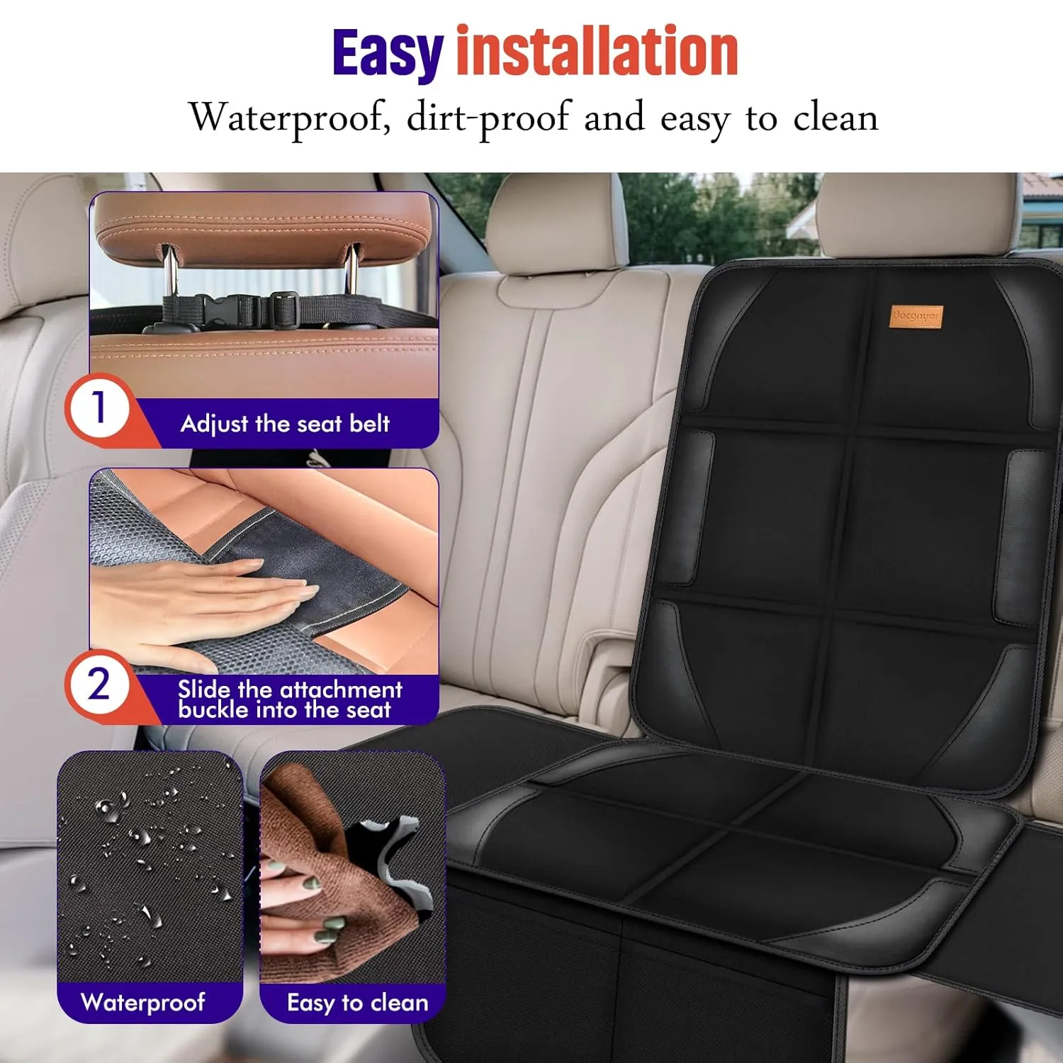Car Seat Protector, 2 Pack of Seat Protectors, Thickest Padded 600D Fabric Padding, Waterproof, Durable, Anti Slip Backing, Child Seat Protection, Suitable for Babies, Toddlers, Children（2 Protector）