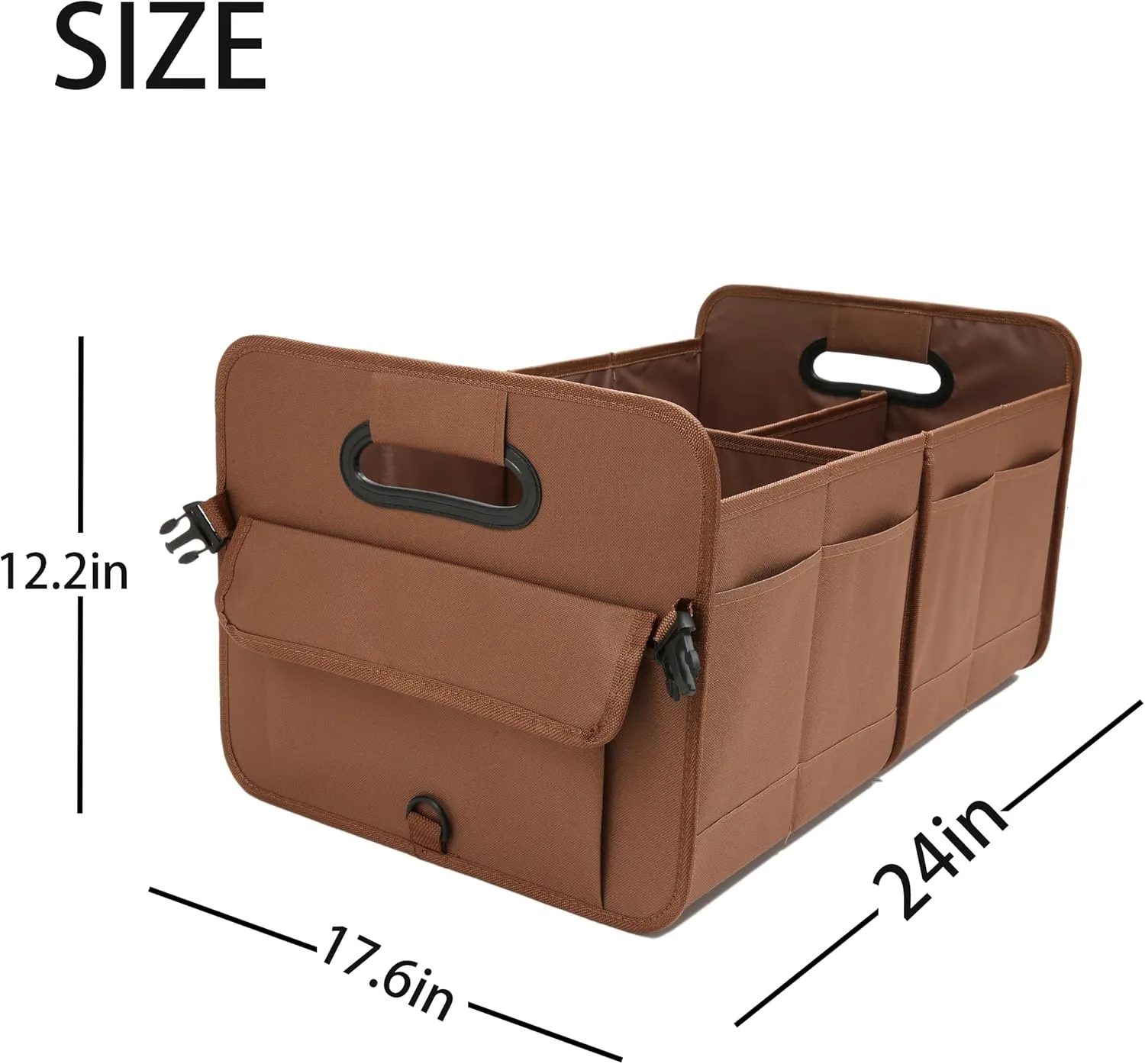 Car Trunk Organizer, Brown, Foldable, Non-slip, Adjustable, Multiple Compartments, 600D Oxford Cloth Material