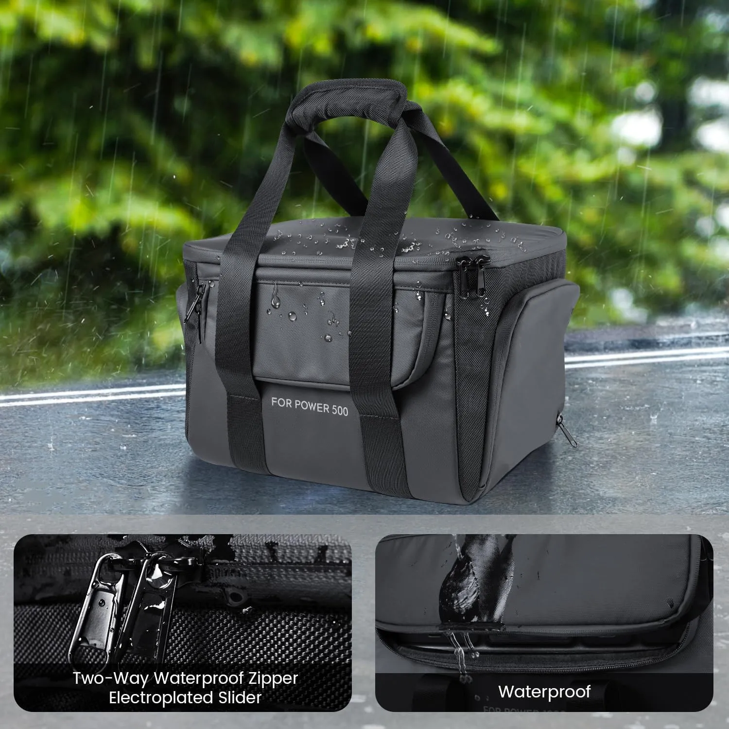 Carrying Case Compatible with DJI Power 500 Portable Power Station, Travel Storage Bag Anti-collision, Scratch-proof, Waterproof with Back and Sides Pockets for Charging Cable and Accessories