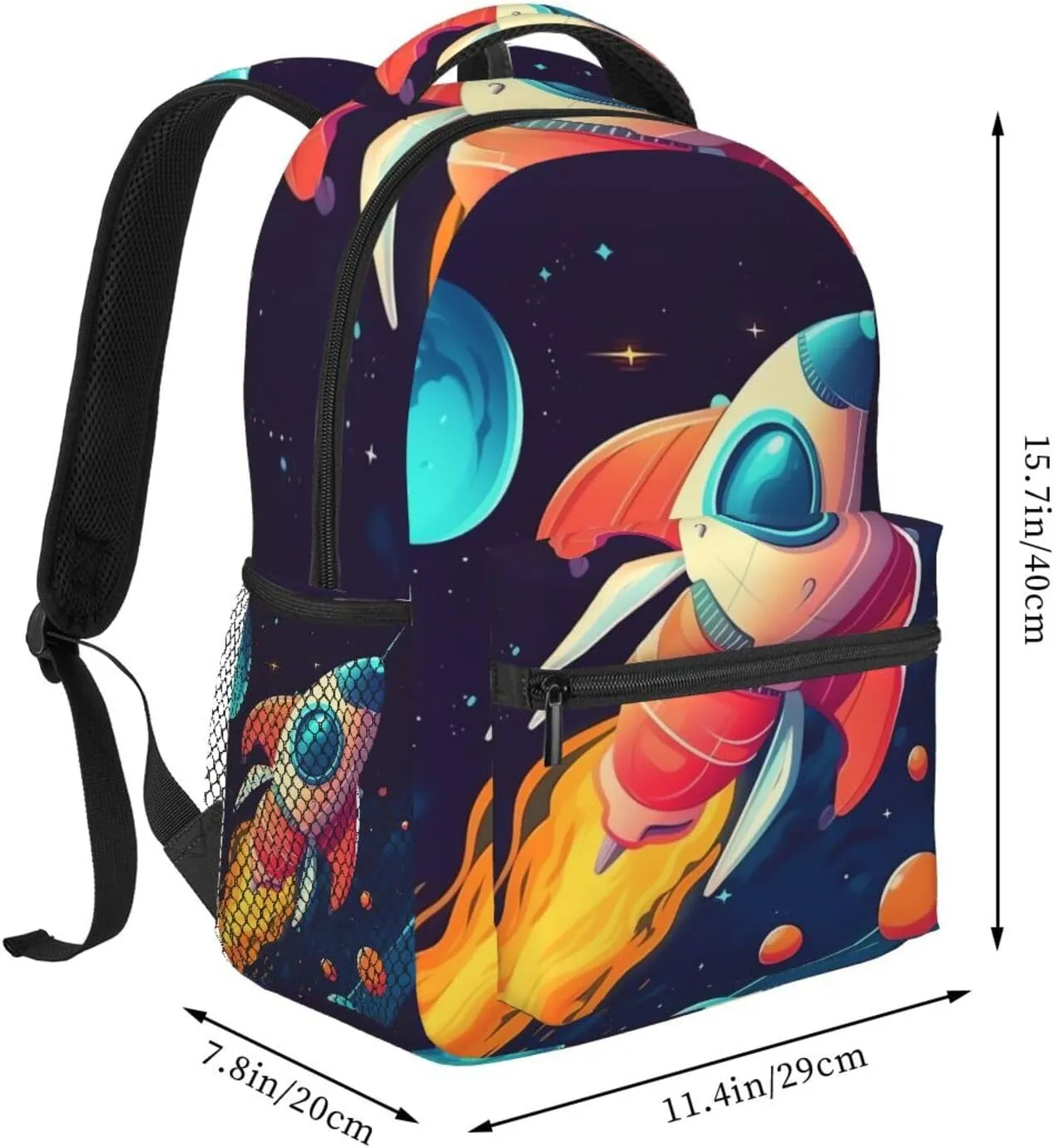 Cartoon rocket in space Travel Backpack for Men & Women 15.6 inch Laptop Backpack Waterproof Work Back Pack
