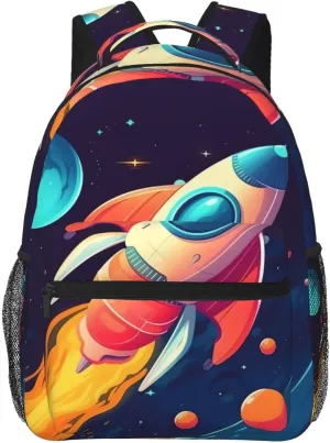 Cartoon rocket in space Travel Backpack for Men & Women 15.6 inch Laptop Backpack Waterproof Work Back Pack