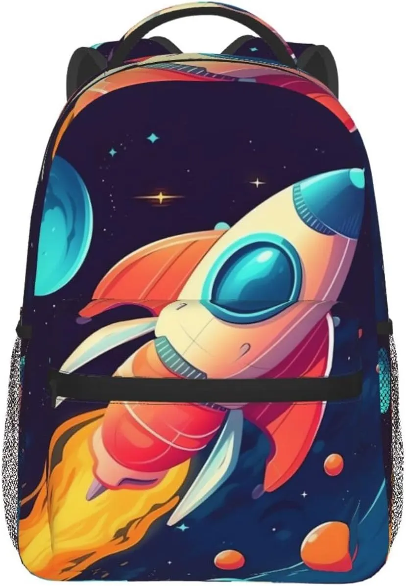 Cartoon rocket in space Travel Backpack for Men & Women 15.6 inch Laptop Backpack Waterproof Work Back Pack