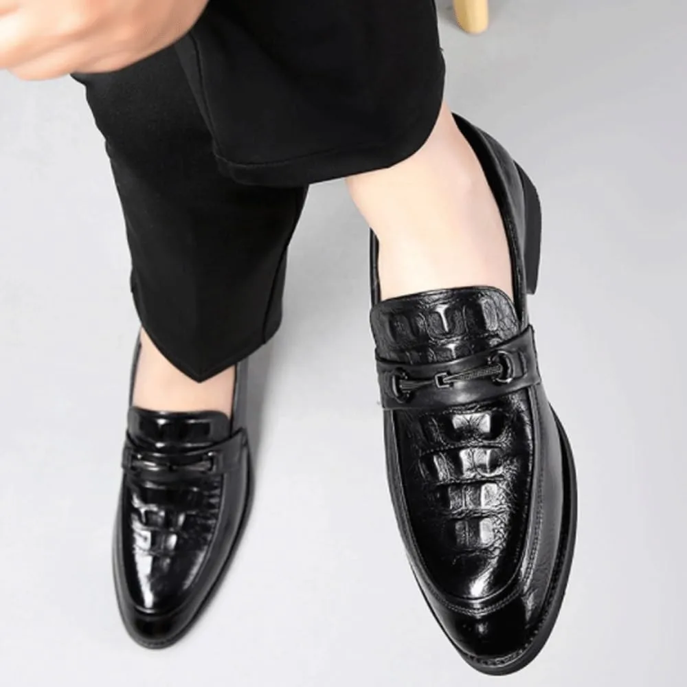 Casual Business Walking Shoes for Men Formal Shoes for Men Slip On Round Burnished Toe Vegan Leather Crocodile Print Non Slip Resistant Block Heel Rubber Sole Low Top Casual