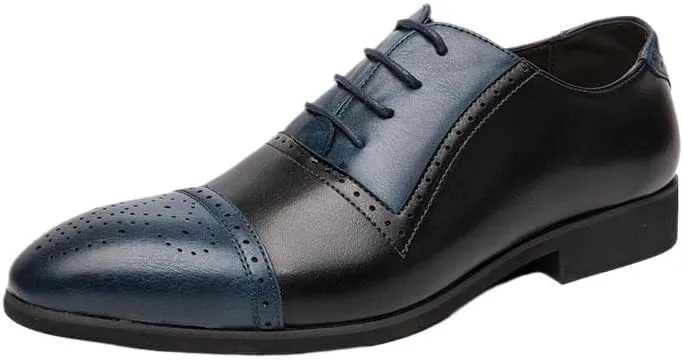 Casual Oxford Shoes Men Men's Designer Dress Shoes, Fashion Leather Lace-Up Oxford, Pointed Toe Patchwork Loafers for Business, Wedding & Formal Wear