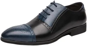 Casual Oxford Shoes Men Men's Designer Dress Shoes, Fashion Leather Lace-Up Oxford, Pointed Toe Patchwork Loafers for Business, Wedding & Formal Wear