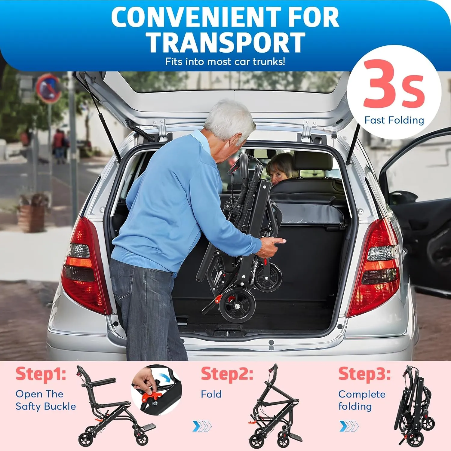 cdar Lightweight Transport Wheelchair, Aluminum Alloy Foldable Wheelchairs for Adults, Portable Transportation Travel Wheelchairs, Outdoor Collapsible Wheelchair with Storage Bag, Bearing 286lbs Black