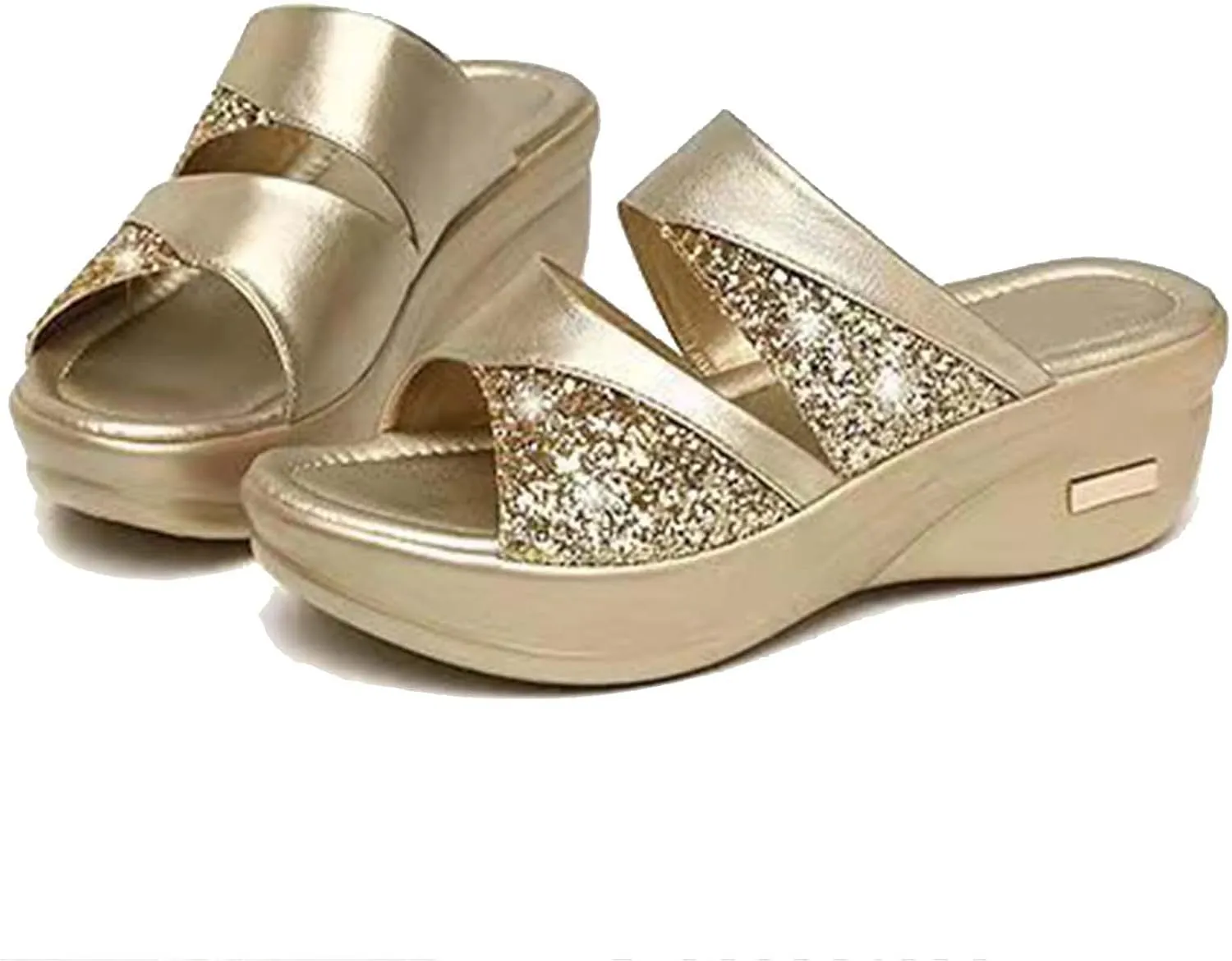 CERYTHRINA Womens Glitter Platform Wedge Slipper Summer Sequins Slides Sandals