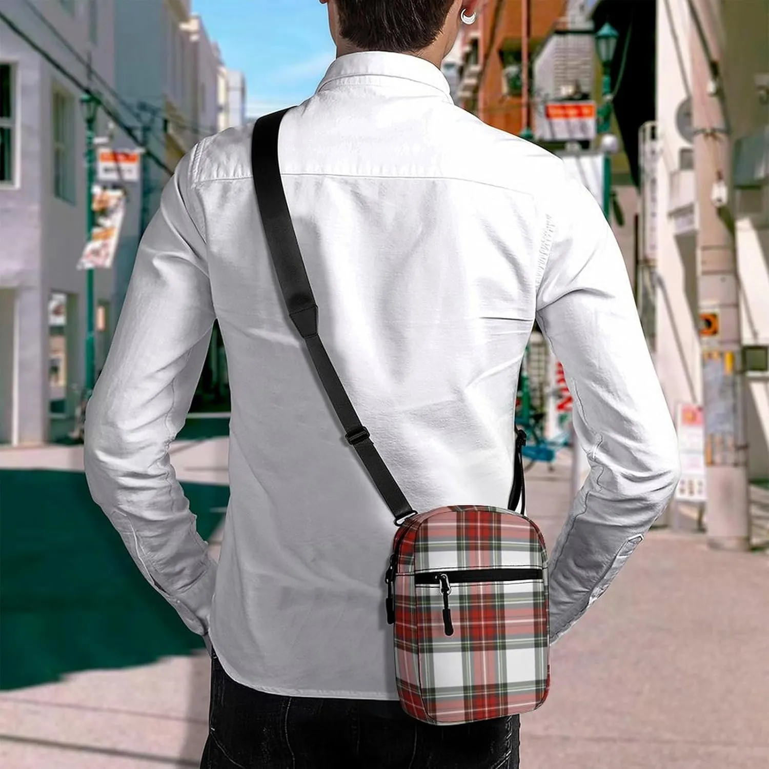 Christmas Grid Red Grid Detachable Shoulder Strap Small Shoulder Bag Unisex
