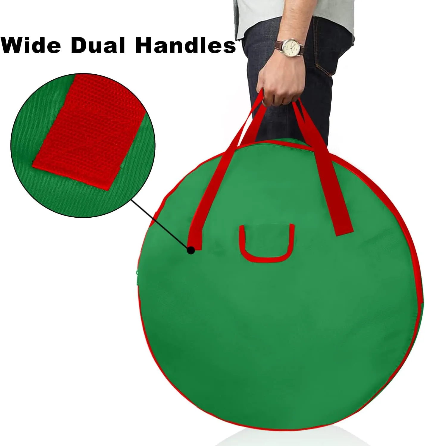 Christmas Wreath Storage Bag 36inch -Large Christmas Wreath Storage Container-Durable Oxford Fabric, Dual Zippered, Easy to Slip the Wreath in & Out, Protect Wreath Garlands from Dust-Green,Pack of 2