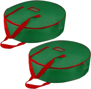 Christmas Wreath Storage Bag 36inch -Large Christmas Wreath Storage Container-Durable Oxford Fabric, Dual Zippered, Easy to Slip the Wreath in & Out, Protect Wreath Garlands from Dust-Green,Pack of 2