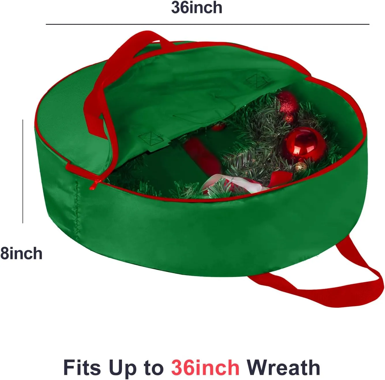 Christmas Wreath Storage Bag 36inch -Large Christmas Wreath Storage Container-Durable Oxford Fabric, Dual Zippered, Easy to Slip the Wreath in & Out, Protect Wreath Garlands from Dust-Green,Pack of 2