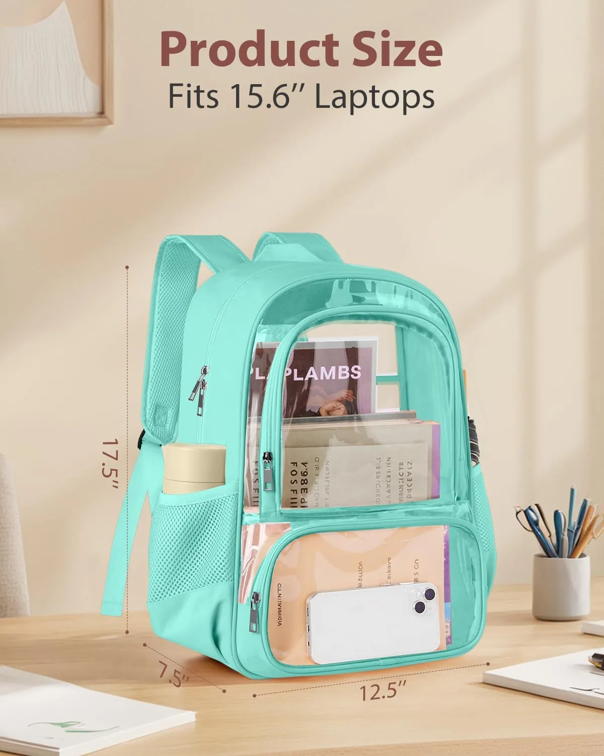 Clear Backpack, Fabric & PVC Transparent Backpack with Reinforced Strap for Women Men, Heavy Duty Transparent Bookbag, Large Capacity Clear bag, Travel, Security, Green