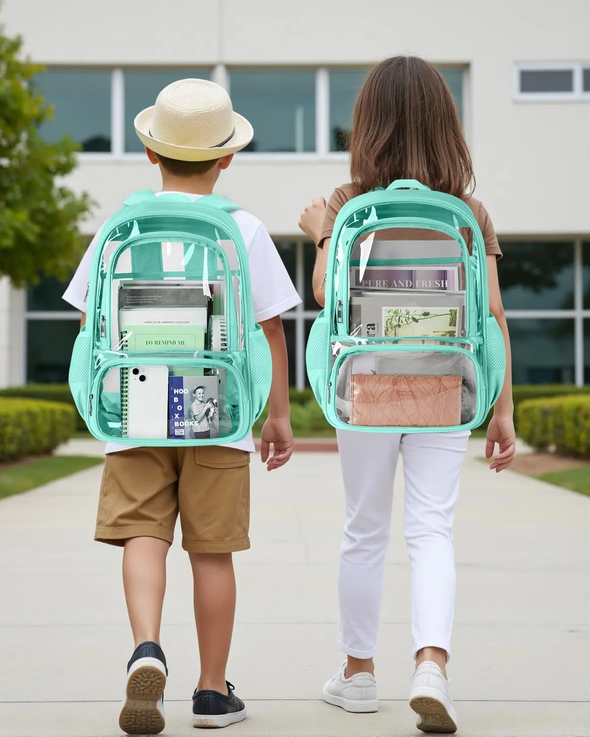 Clear Backpack, Fabric & PVC Transparent Backpack with Reinforced Strap for Women Men, Heavy Duty Transparent Bookbag, Large Capacity Clear bag, Travel, Security, Green