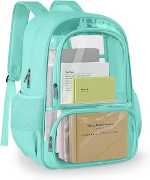 Clear Backpack, Fabric & PVC Transparent Backpack with Reinforced Strap for Women Men, Heavy Duty Transparent Bookbag, Large Capacity Clear bag, Travel, Security, Green