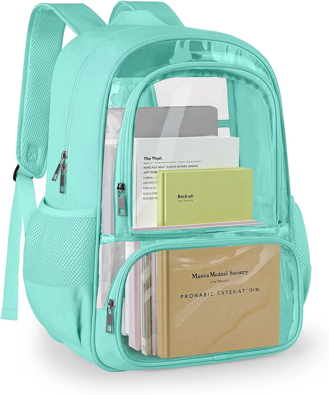 Clear Backpack, Fabric & PVC Transparent Backpack with Reinforced Strap for Women Men, Heavy Duty Transparent Bookbag, Large Capacity Clear bag, Travel, Security, Green