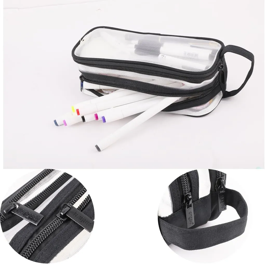 Clear Cosmetic Bag, Travel Makeup Bag, Pencil Case Transparent Pen Case Portable Make Up Organizer for Adult Teen Women Purse for Toiletries Accessories Brushes (Black)