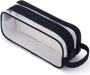 Clear Cosmetic Bag, Travel Makeup Bag, Pencil Case Transparent Pen Case Portable Make Up Organizer for Adult Teen Women Purse for Toiletries Accessories Brushes (Black)