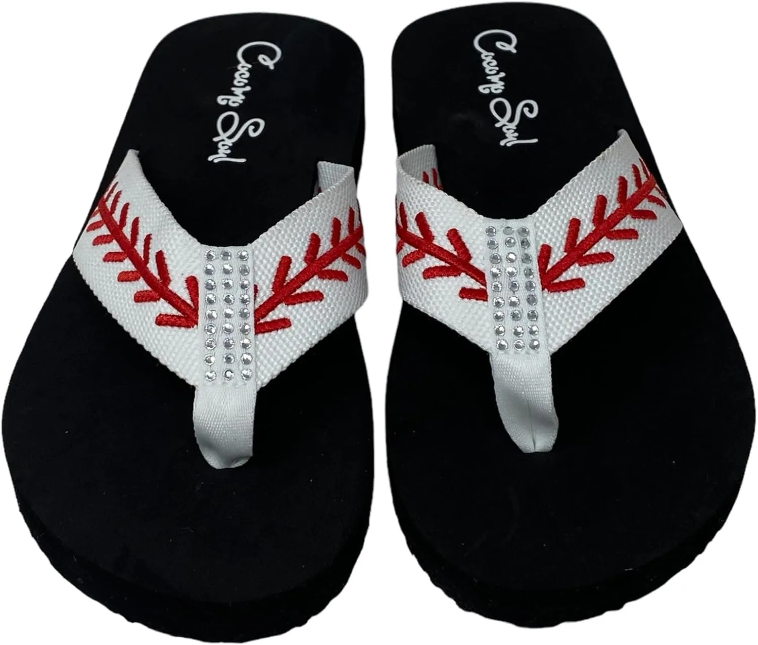 Cocomo Soul Rhinestone Baseball Flip Flops | Embroidered Slippers | Sandals for Women | Bling