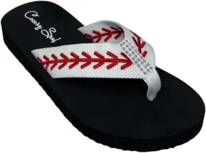 Cocomo Soul Rhinestone Baseball Flip Flops | Embroidered Slippers | Sandals for Women | Bling