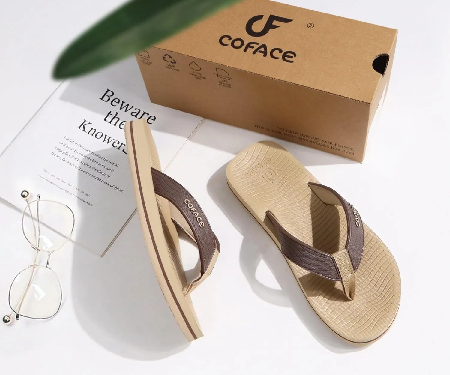 COFACE Men's Flip Flops Comfortable Yoga Mat Cushion Thong Sandals with Arch Support Casual Summer Beach Slides For Man, Size 7~15
