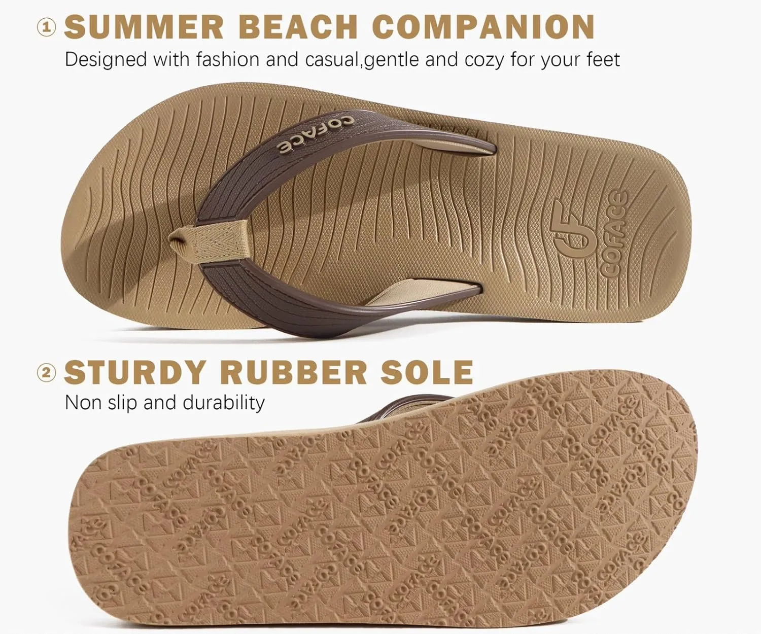 COFACE Men's Flip Flops Comfortable Yoga Mat Cushion Thong Sandals with Arch Support Casual Summer Beach Slides For Man, Size 7~15