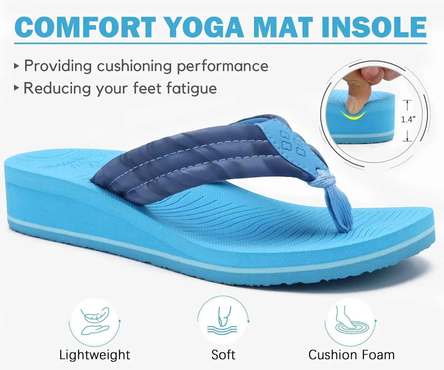 COFACE Women’s Flip Flops with Arch Support Ladies Fashion Lightweight Wedge Flip Flops Comfortable Yoga Mat Sole Summer Platform Thong Sandals