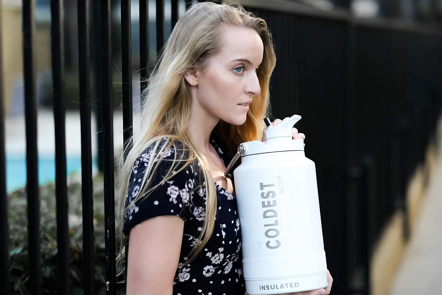 COLDEST Sports Water Bottle 128 oz/One Gallon (Straw Lid), Leak Proof, Vacuum Insulated Stainless Steel, Hot Cold, Double Walled, Metal Canteen Growler Jug (Flamingo Pink, Gallon)