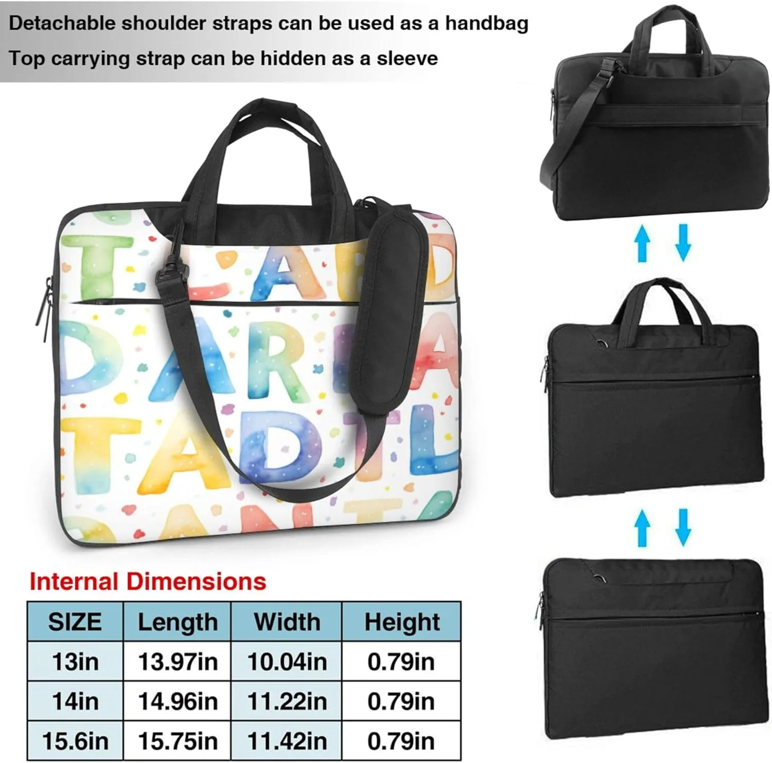 Colorful Letters Laptop Shoulder Bag for Women, Education Alphabets Laptop Sleeve Case Durable Computer Bag