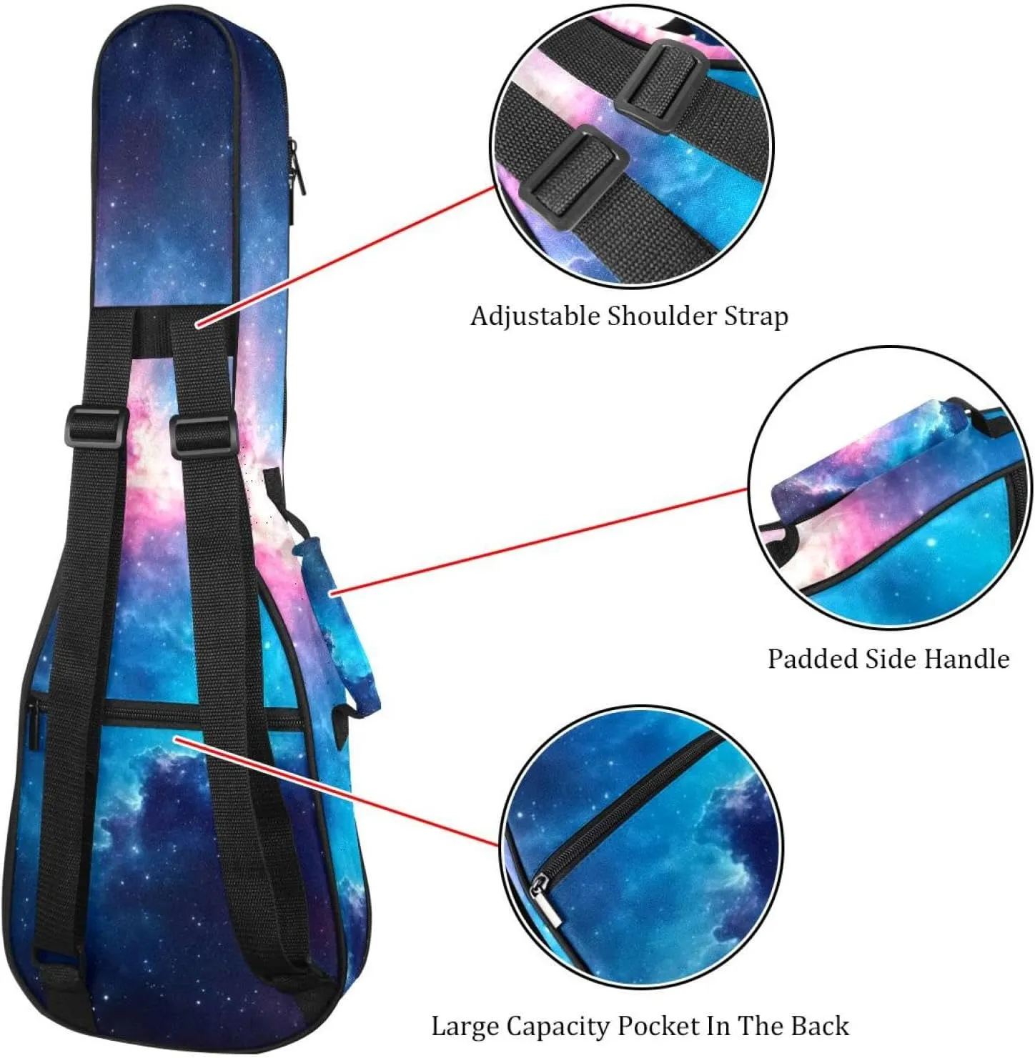 Colorful Stary Night Cosmos Backgroud Ukulele Case, Padded Bag for 23 Inch Concert Ukulele, Waterproof & Durable