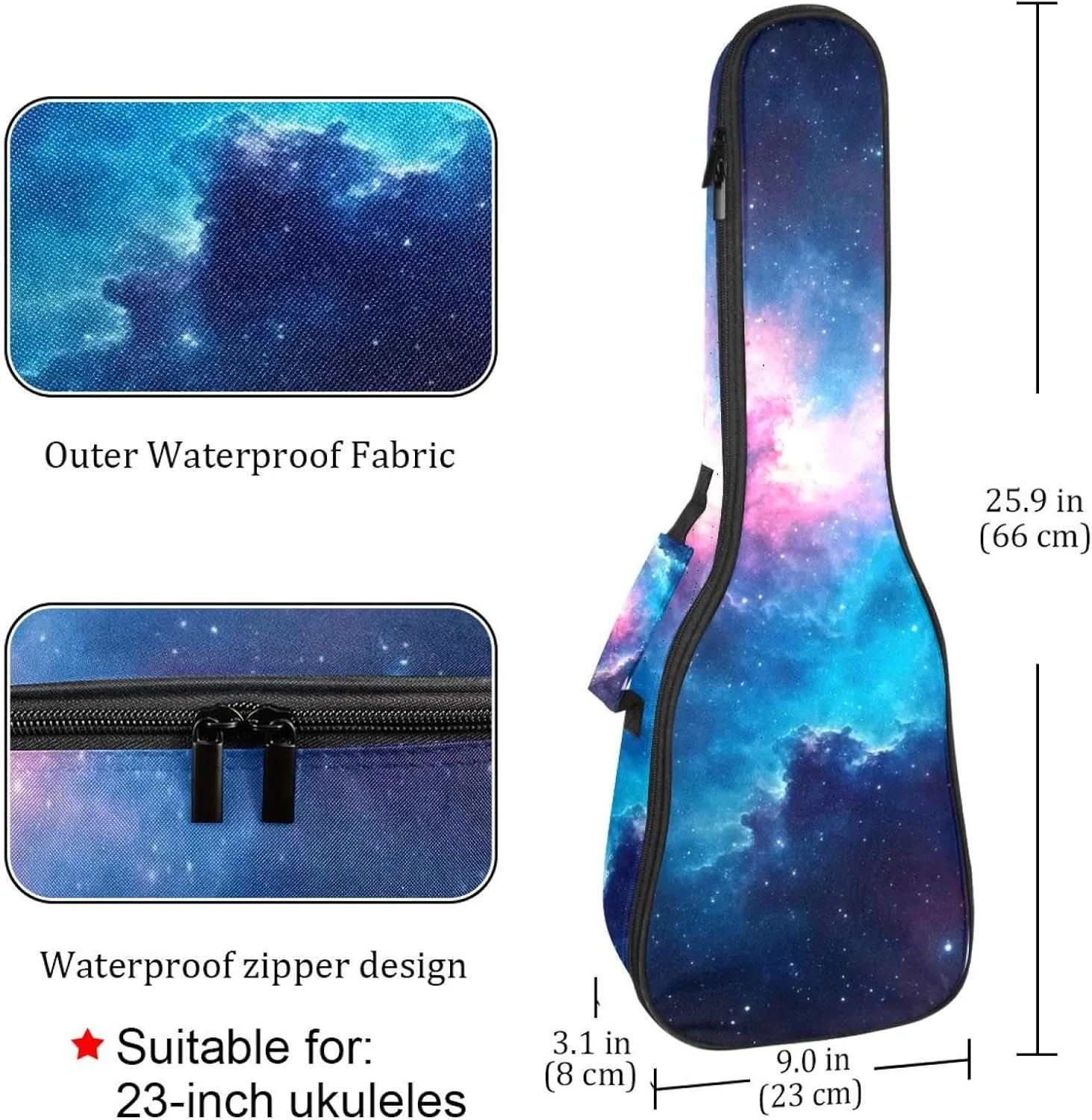 Colorful Stary Night Cosmos Backgroud Ukulele Case, Padded Bag for 23 Inch Concert Ukulele, Waterproof & Durable