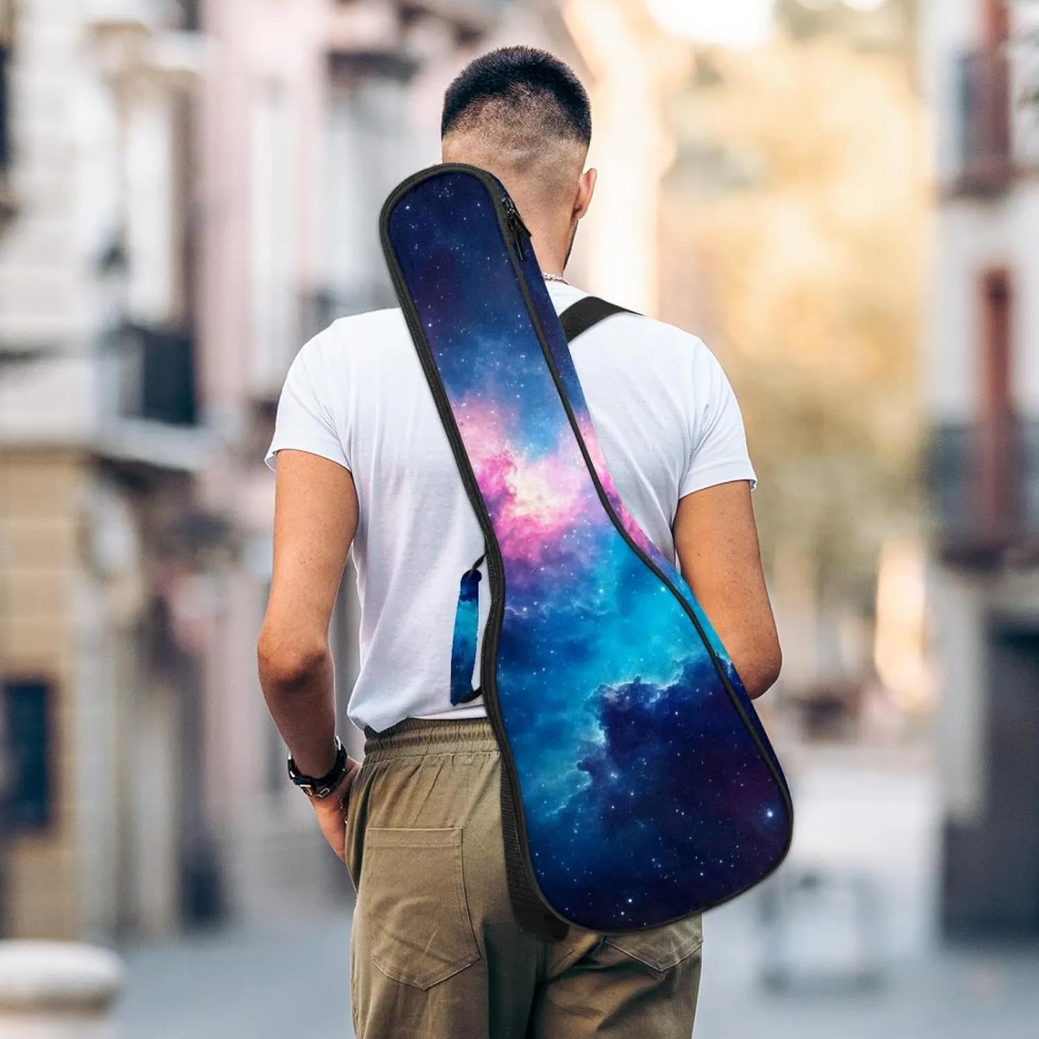 Colorful Stary Night Cosmos Backgroud Ukulele Case, Padded Bag for 23 Inch Concert Ukulele, Waterproof & Durable