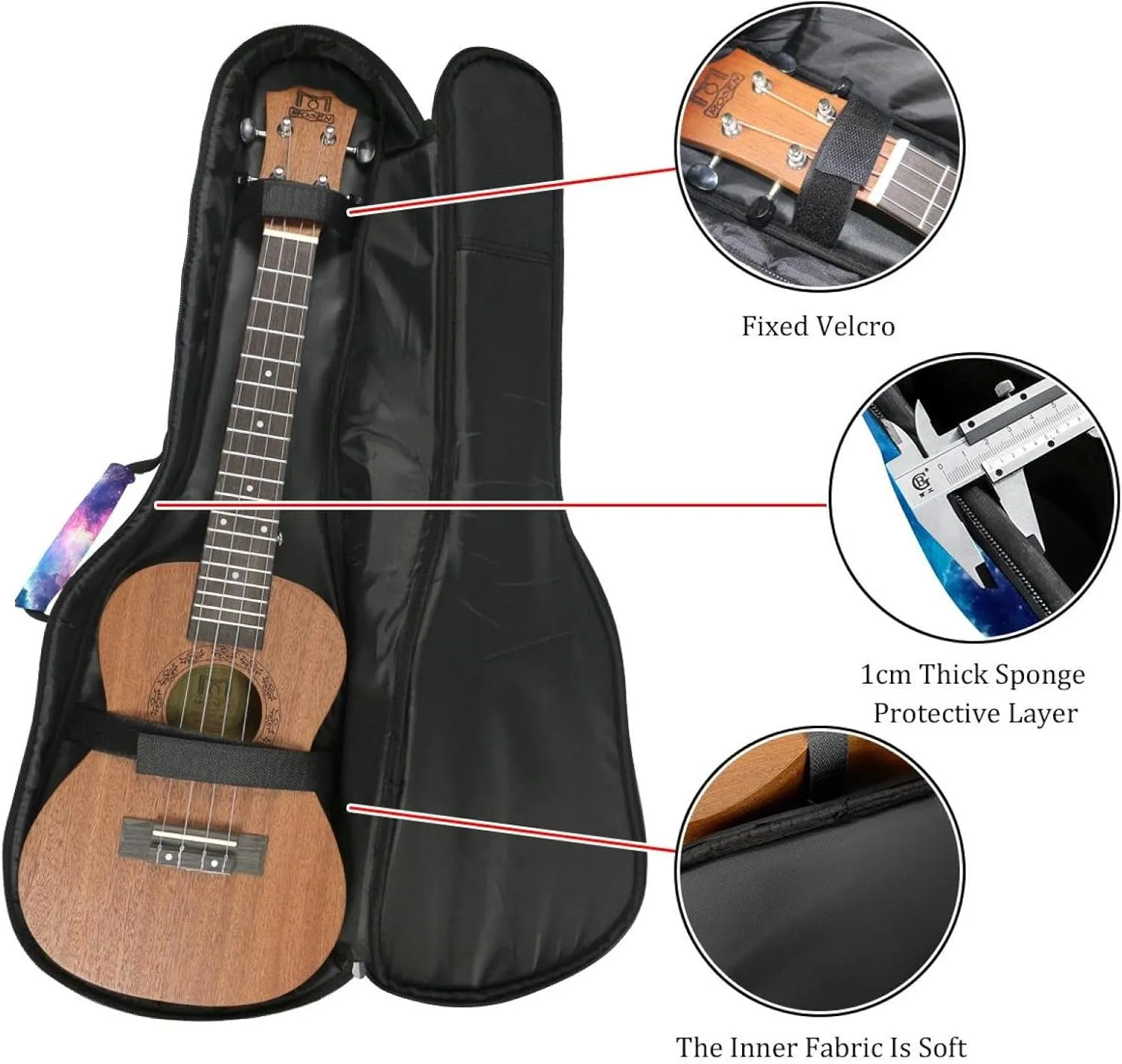 Colorful Stary Night Cosmos Backgroud Ukulele Case, Padded Bag for 23 Inch Concert Ukulele, Waterproof & Durable