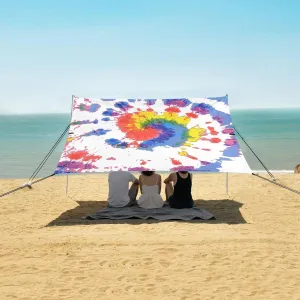 Colorful Tie Dye Beach Canopy Tent Anti-UV & Wind Resistant, Spiral Swirl Tribe Camping Sun Shelter Easy Setup Portable,Outdoor Shade Tents with Sandbags,Sand Shovels,Ground Pegs & Stability Pol