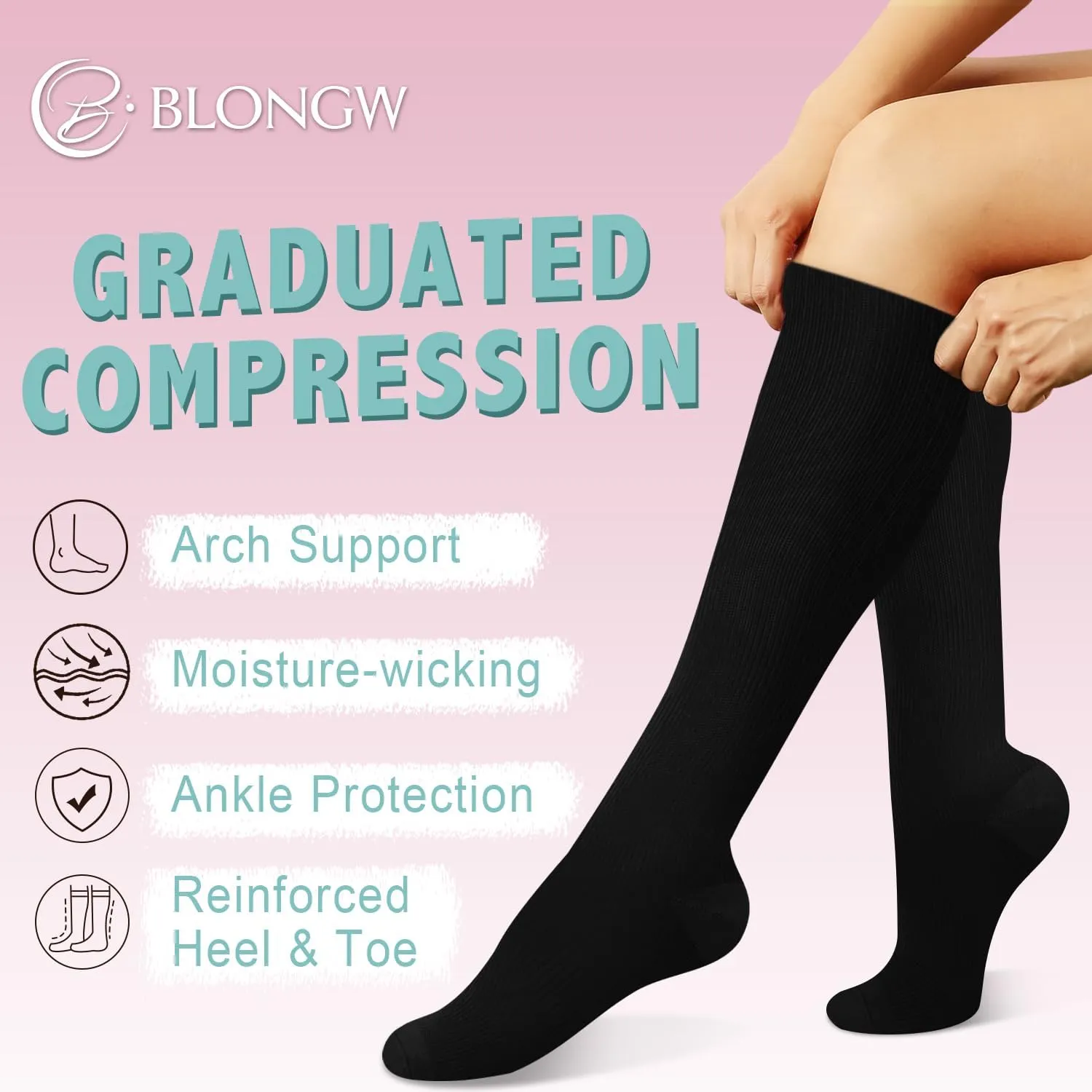 Compression Socks for Women and Men (7 Pairs) - Best Support for Nurses, Medical, Running, Hiking, Travel
