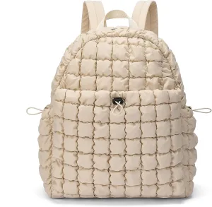 CORALDAISY Quilted Backpack for Women Lightweight Puffer Puffy Backpack, Hiker Pack Drawstring Padding Daypack Bookbag Travel Gym Bag (Off White)