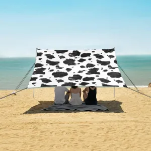 Cow Tie Dye Pattern Beach Canopy Tent Anti-UV & Wind Resistant, Black and White Pattern Camping Sun Shelter Easy Setup Portable,Outdoor Shade Tents with Sandbags,Sand Shovels,Ground Pegs & Stabi