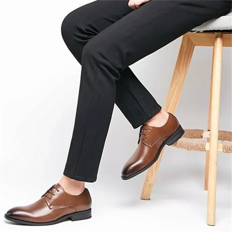 CSCDD Men's Waxed Lacing Rubber Sole Non-Slip Wear-Resistant Leather Inner Gradient Pointed Toe Design Suitable for Daily Commuting Party Business