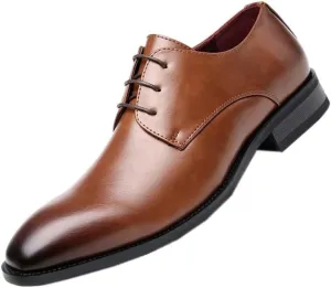 CSCDD Men's Waxed Lacing Rubber Sole Non-Slip Wear-Resistant Leather Inner Gradient Pointed Toe Design Suitable for Daily Commuting Party Business